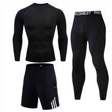 New Skull T shirt + Fitness leggings Compression set Men's full suit Tracksuit 2/3 piece set Autumn Running Thermal underwear 2024 - buy cheap