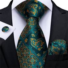 Men Tie Green Gold Paisley Quality Wedding Tie For Men Tie Hanky Cufflinks Silk Tie Set DiBanGu Designer Business Party MJ-7297 2024 - buy cheap