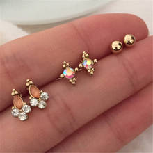 New Arrival 3/1Set Cute Tiny Stud Earring Set Gold Color Alloy Finishing Acrylic and Glass Decorage Stud Earrings 2024 - buy cheap