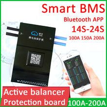 Smart 14S ~ 24S 100A 200A 1A/2A плата для защиты аккумулятора с активным балансом BMS Bluetooth APP Lifepo4 Li-Ion LTO lithium 48V 60V 16S 2024 - купить недорого
