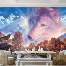 Wellyu-papel tapiz 3d personalizado, gran mural, bosque nevado, cabeza de Lobo, mundo, sala de estar, dormitorio, habitación de niños 2024 - compra barato