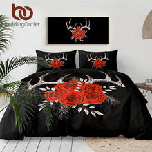 BeddingOutlet Antlers Bedding Set Red Roses Duvet Cover Floral Hipster Home Textiles Vintage Style Gothic Bedclothes 3-Piece 2024 - buy cheap