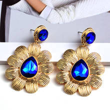 New Fashion Long Colorful Crystal Metal Flower Dangle Drop Earrings High-Quality Stone Jewelry Accessories For Women Wholesale 2024 - buy cheap