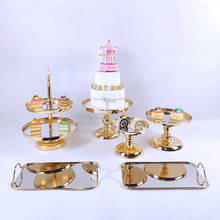 Suporte decorativo para bolo com espelho dourado, conjunto de 4 a 6 peças com pedestal de decoração para festa, exibição de bolo e bandeja de sobremesa, metal dourado, 2020 2024 - compre barato