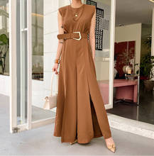 JSXDHK Fashion Office Lady Sleeveless Rompers Jumpsuit New Summer Women Solid Color Work Wear Split Wide Leg Jumpsuits With Belt 2024 - buy cheap