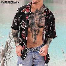 INCERUN Summer Men Casual Shirt Printing Lapel Short Sleeve Vacation Breathable Leisure Camisas Streetwear 2021 Hawaiian Shirts 2024 - buy cheap