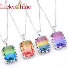 LuckyShine Fashion rectangle Cut Watermelon Tourmaline Gems Retro Silver Necklace Wedding New Pendants+ Chain 2024 - buy cheap