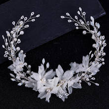 Diademas de flores blancas hechas a mano románticas, diadema de perlas de imitación de cristal, accesorios para el cabello nupciales DE BODA XH 2024 - compra barato
