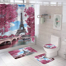 Cortinas de baño con paisaje de París, juego de cortina de ducha con patrón de Torre Eiffel, alfombras de baño, tapa de inodoro, alfombra antideslizante 2024 - compra barato