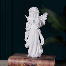 Escultura de chica de resina para decoración de escritorio, escultura de Ángel rezando, elfo, alas, café, Retro 2024 - compra barato