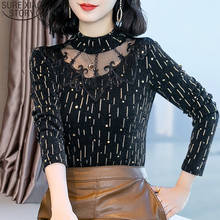 Женская ажурная блузка с длинным рукавом, Повседневная кружевная блузка с высоким воротником, модель 2019 50 в Корейском стиле, 7710 2024 - купить недорого