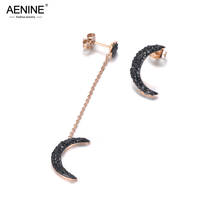 Aenine design original na moda de aço inoxidável estrela lua brincos rosa ouro argila preta strass orelha jóias para mulher ae19167 2024 - compre barato