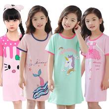 Платье принцессы с единорогом, модная летняя хлопковая ночная рубашка для девочек, детская ночная рубашка, Детская Пижама, одежда для сна 2024 - купить недорого