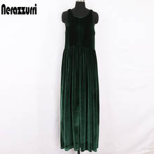 Nerazzurri Runway Long Soft Velvet Dress Women 2021 Elegant Pleated Maxi Dresses for Women Green Black Korean Fashion Clothing 2024 - buy cheap