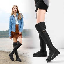 2021 Women's Winter Snow Boots Shoes for Woman Over Knee Warm Fur Waterproof Boots Wedges Med Heels Shoes Plus Size 35-44 2024 - buy cheap