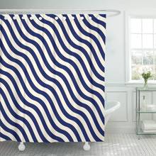 Wave Symmetric Geometric Nautical Blue Striped Abstract Wavy Navy Shower Curtain Waterproof Fabric 72 x 72 Inches Set with Hooks 2024 - buy cheap