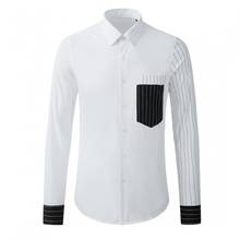 Minglu 100% Cotton Mens Shirts Luxury Double Pocket Stripe Sleeve Casual Party Male Shirts Fashion Slim Fit Mens Dress Shirts 2024 - buy cheap