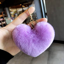 Cute Fake Rabbit Fur Heart Pompom Keychain Women Bag Cars Simple Fluffy Key Chain Keyring llaveros mujer Gifts 2024 - buy cheap