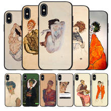 Egon schiele preto silicone caso de telefone para o iphone 12 xr xs max 5 5S se 2020 6s 7 8 plus x 11pro max 11 capa 2024 - compre barato