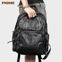 Модный повседневный мужской рюкзак из натуральной кожи, высококачественный роскошный черный рюкзак из воловьей кожи для путешествий, работы, ноутбука 2024 - купить недорого
