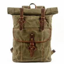 Mens Waxed Waterproof Canvas Backpack Rucksack Laptop Compartment Rustic Men Wax Leather Backpacks Travel Vintage Bookbag 2024 - buy cheap