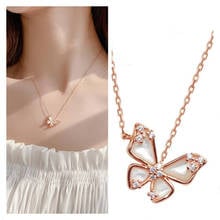 Vintage Crystal Butterfly Pendant Necklaces For Women Rose Gold Clavicle Accessories Fashion Lady Silver Plated Necklaces Female 2024 - buy cheap