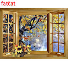 Fatcat 5d diy pintura diamante outono janela cenário diamante bordado quadrado completo broca redonda mosaico adesivos decoração da sua casa ae637 2024 - compre barato