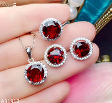 KJJEAXCMY Boutique jewelry 925 Sterling Silver Natural Garnet Gem Girl Necklace Pendant Ring Earrings 3 Piece Set Free Shipping 2024 - buy cheap