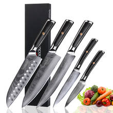 Sunnecko, faca de chef de damasco santoku, conjunto de facas japonesas para corte, lâmina afiada de aço vg10, cabo g10 2024 - compre barato