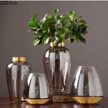 Vaso de vidro marrom moderno arranjo de flores transparente vaso hidropônico artesanato sala de estar ornamentos acessórios de decoração para casa 2024 - compre barato