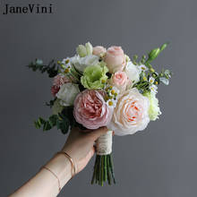 JaneVini-ramos De novia románticos, rosas De seda De eucalipto, flores artificiales coreanas, rosas blancas, ramo De boda, buqué De Noiva, 2021 2024 - compra barato