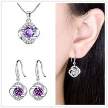 Top Quality Silver Plated Earrings Necklace Sets Female Jewelry Bright Crystal Clover Pendant Necklace Girl Princess Bijou 2024 - buy cheap