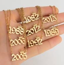 Colar com pingente número da coroa, corrente dourada de aço inoxidável para mulheres, presente de aniversário, joias 2000 1993 2024 - compre barato