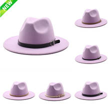 Hot Selling Light purple Woolen Fedora Hats Ladies Striped Retro Flat Brim Straight Side Men Women Jazz Hat Panama 2024 - buy cheap