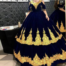 Traditional Kosovo vestidos formales Arabic Velvet Evening Dress Scoop Ball Gown Prom Dress Vestidos De 15 Anos quinceanera 2024 - buy cheap