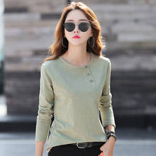 Shintimes New Spring Autumn 2021 Button Woman Tops Korea Clothes T Shirt Women Cotton T-Shirt Long Sleeve Casual Tee Shirt Femme 2024 - buy cheap
