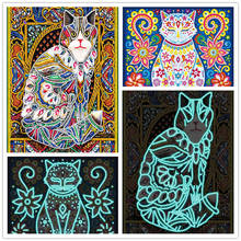 Pintura de diamante luminosa gato 5d diy, constelação ponto cruz kit bordado mosaico decoração de casa imagem de strass presente 2024 - compre barato