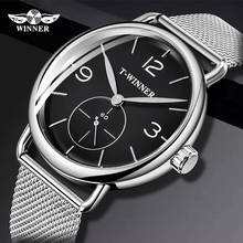 WINNER Business Neutral Design Stainless Steel Mesh Band Transparent Black Dial Men Mechanical Skeleton Wrist Watches 2024 - buy cheap