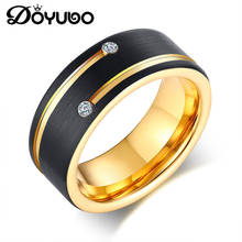 DOYUBO Brand European Pure Tungsten Steel Ring For Men Black & Gold Color Cubic Zircon Rings Male Party Ring Accessories DA102 2024 - buy cheap