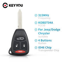 Keyyou-chave remota para carros kobdt04a, 15x315mhz, 4 botões, para chrysler 300, aparelho de carregamento para carros jeep, commander grand, cherokee 2024 - compre barato