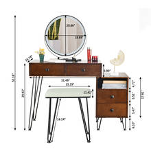 Bedroom Iron Dresser Solid Wood Makeup Desk Storage Cabinet with Round Mirror&Stool White/Brown Easy Install[US-Stock] 2024 - buy cheap