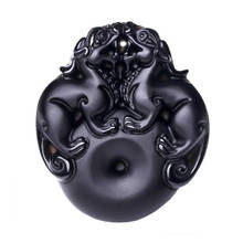 KYSZDL Natural Black Obsidian Carved Double PiXiu Brave troops Lucky Pendants Free Beads Necklace fashion Pendant Jewelry Gifts 2024 - buy cheap