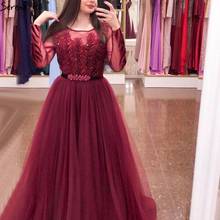 Wine Red A-Line Tulle Design Evening Dresses Long Sleeves Crystal Luxury Formal Dress Serene Hill 2021 LA70280 2024 - buy cheap