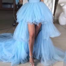 Chic Light Blue Hi Low Prom Skirts Tiered Tulle Sweep Train High Low Long Maxi Skirt 2019 Hot Sale Women Tutu Saia faldas 2024 - buy cheap