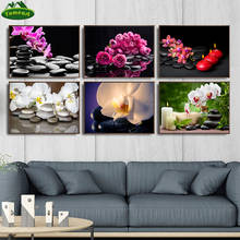 Phalaenopsis Flowers Posters and Prints Orchid and Zen Stone Wall Art Canvas Painting Yoka Room Pictures for Living Room Decor 2024 - buy cheap