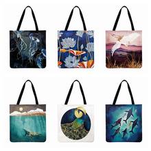 Cold Mountain Animal Printing Tote Bag For Women Shoulder Bag Linen Febric Casual Tote Foldable Shopping Bag Reusable Beach Bag 2024 - buy cheap