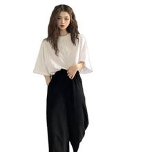 Fashion Suit Female Summer Loose 2022 New Wild Suit Female Short-Sleeved T-shirt + Two-Piece High-Waist Wide-Leg Pants 2024 - buy cheap