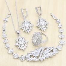 Conjunto de joyas clásicas de Color plateado para mujer, pendientes de zirconio blanco, colgante, collar, anillo y brazalete, regalo de cumpleaños 2024 - compra barato
