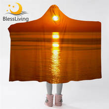 BlessLiving Sunset Hooded Blanket for Adults Spain Majorca View Microfiber Blanket Hoodie Natural Scenery Wearable Blanket 1pc 2024 - buy cheap