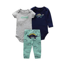 Комплект одежды для маленьких мальчиков, одежда для новорожденных девочек, хлопковый комбинезон + боди + штаны, Модный комплект из 3 предметов с мультяшным принтом, 2021 2024 - купить недорого